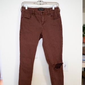 Maroon, Skinny Jeans, slightly distressed